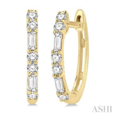 1/3 Ctw Baguette and Single Cut Diamond Petite Huggies in 14K Yellow Gold
